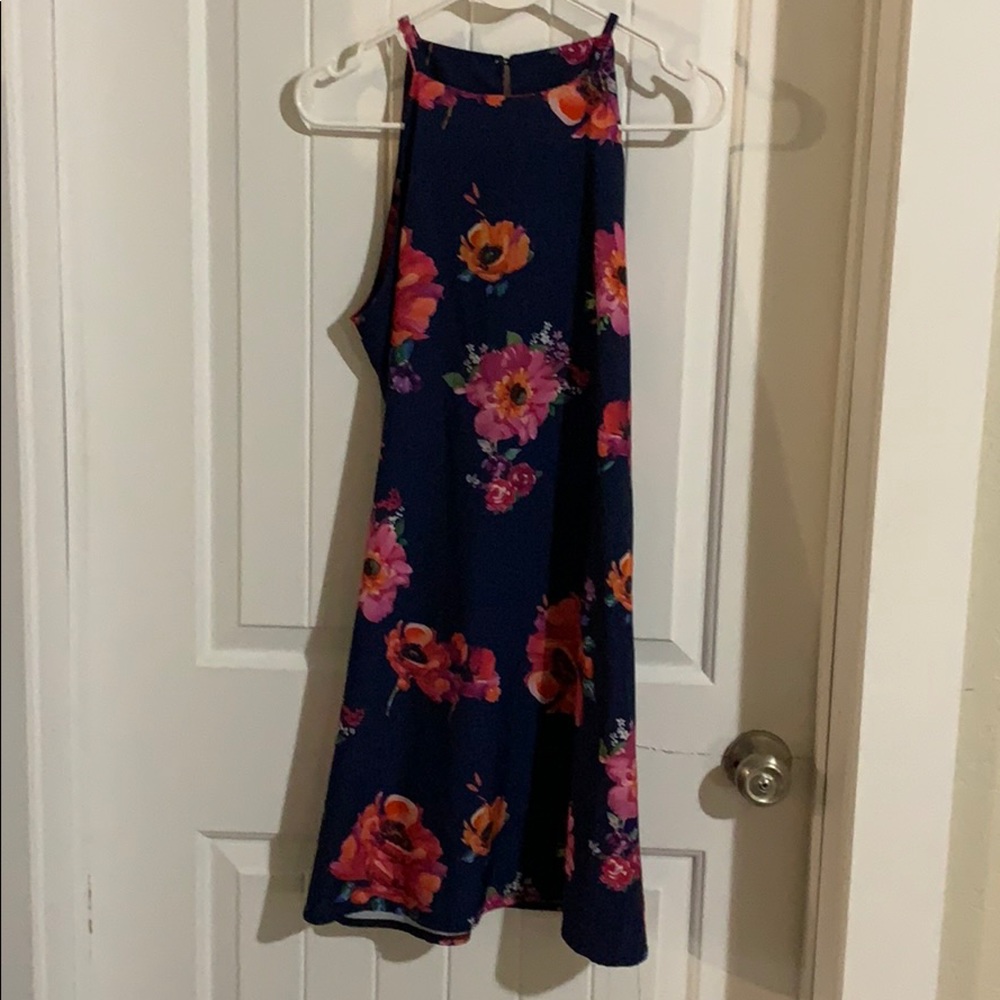 Navy floral high neck dress
